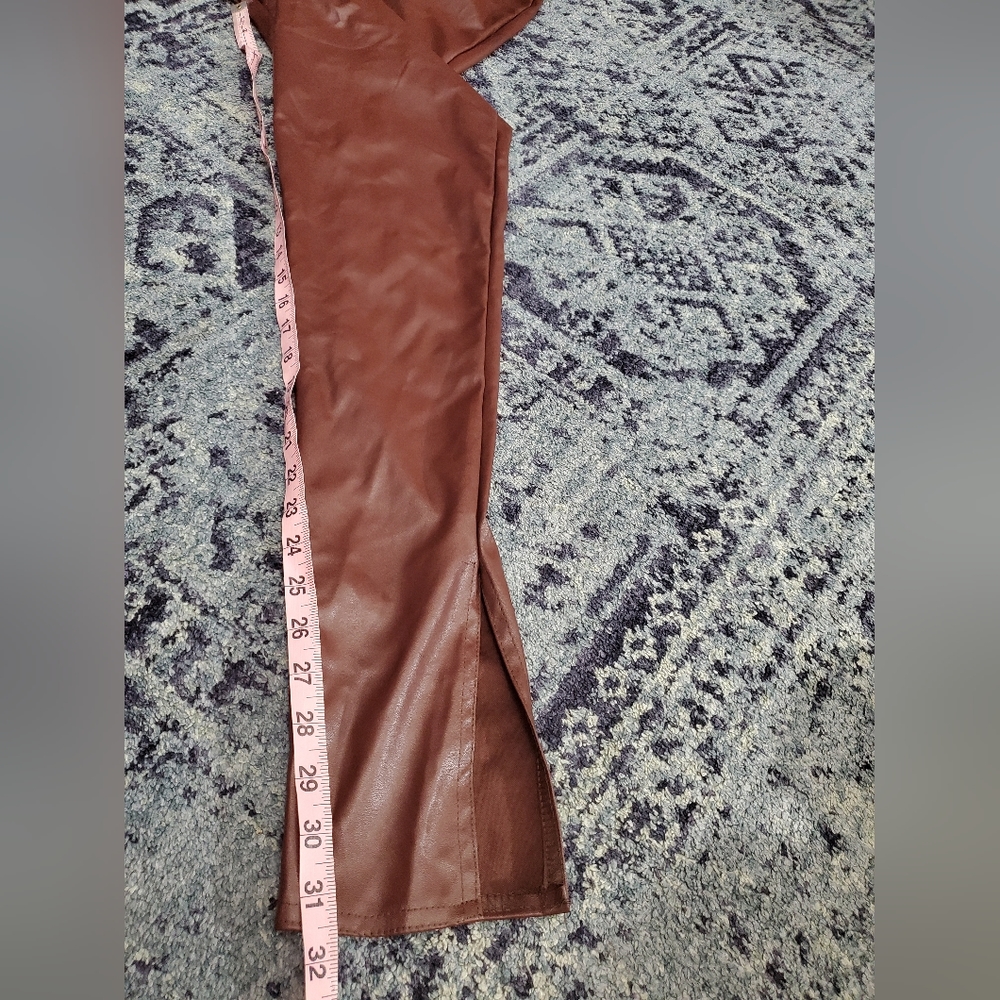 PRETTY LITTLE THING Faux Leather Brown Sleeveless Jumpsuit - Picture 6 of 10